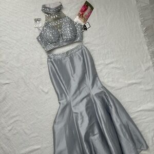 NWT juliets women mermaid two piece high neck long evening dress